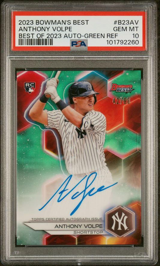 2023 Bowman'S Best  Autographs #B23AV Anthony Volpe Auto-Green/99 PSA 10