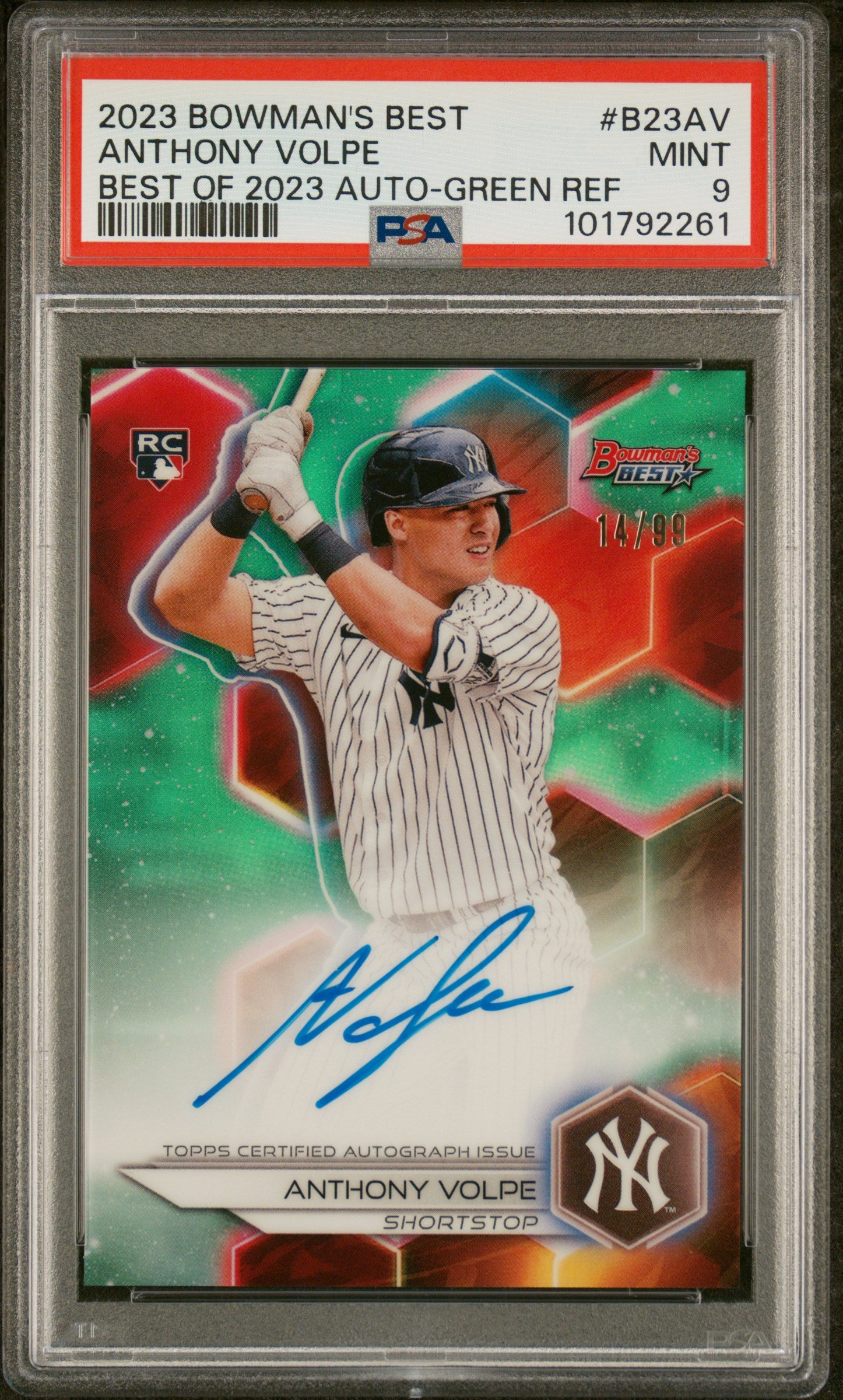 2023 Bowman’s Best Autographs #B23AV Anthony Volpe Green/99 PSA 9