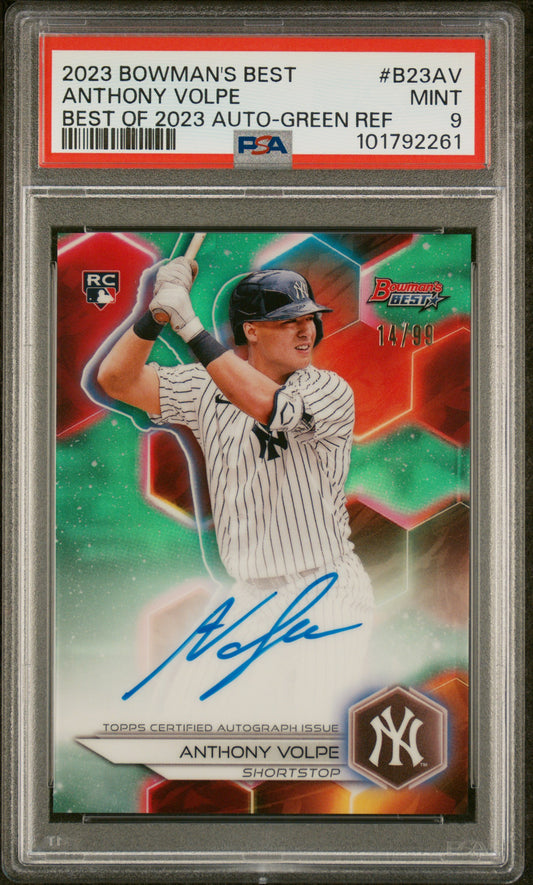 2023 Bowman’s Best Autographs #B23AV Anthony Volpe Green/99 PSA 9
