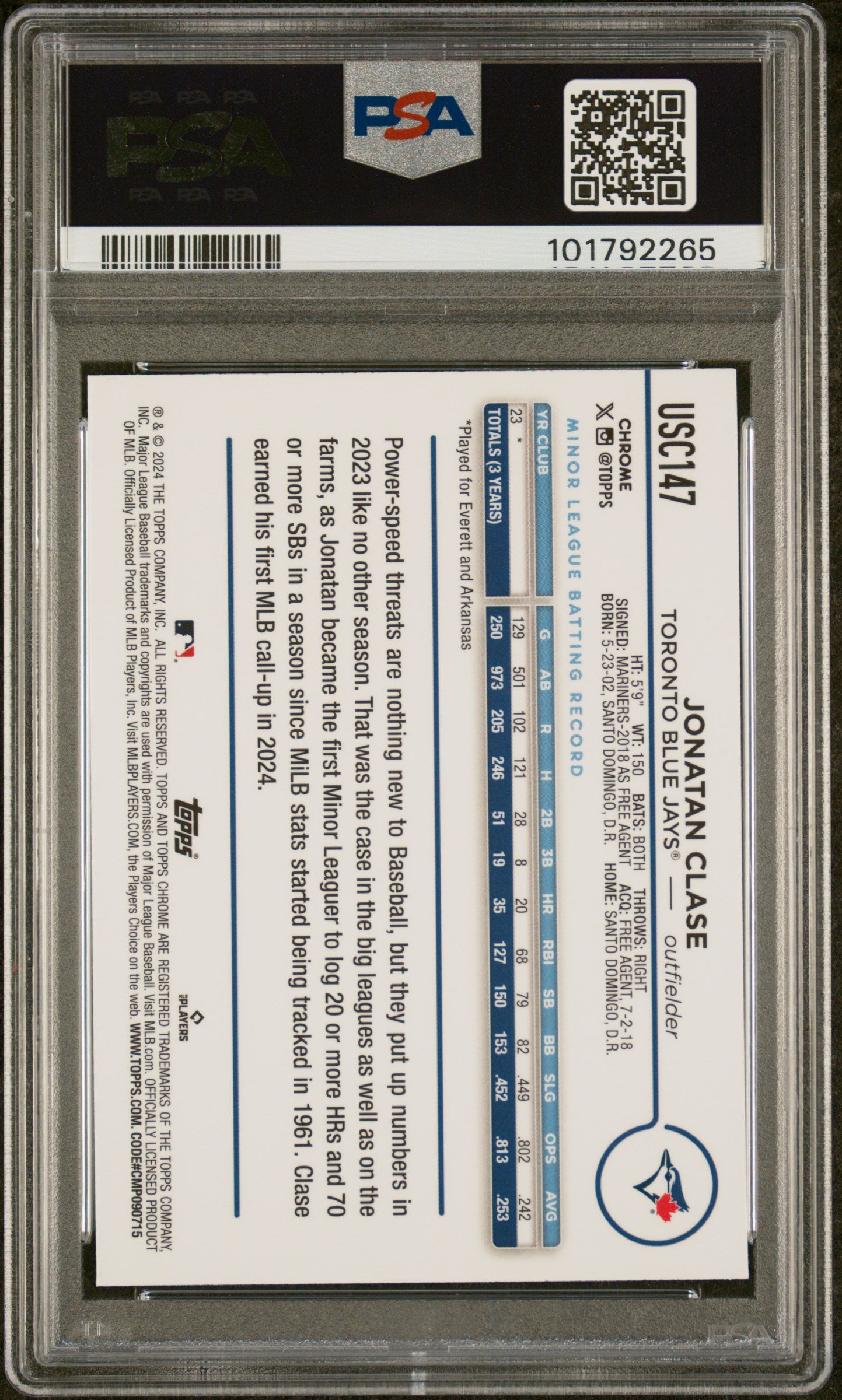 2024 Topps Chrome Update #USC147 Jonatan Clase PSA 9