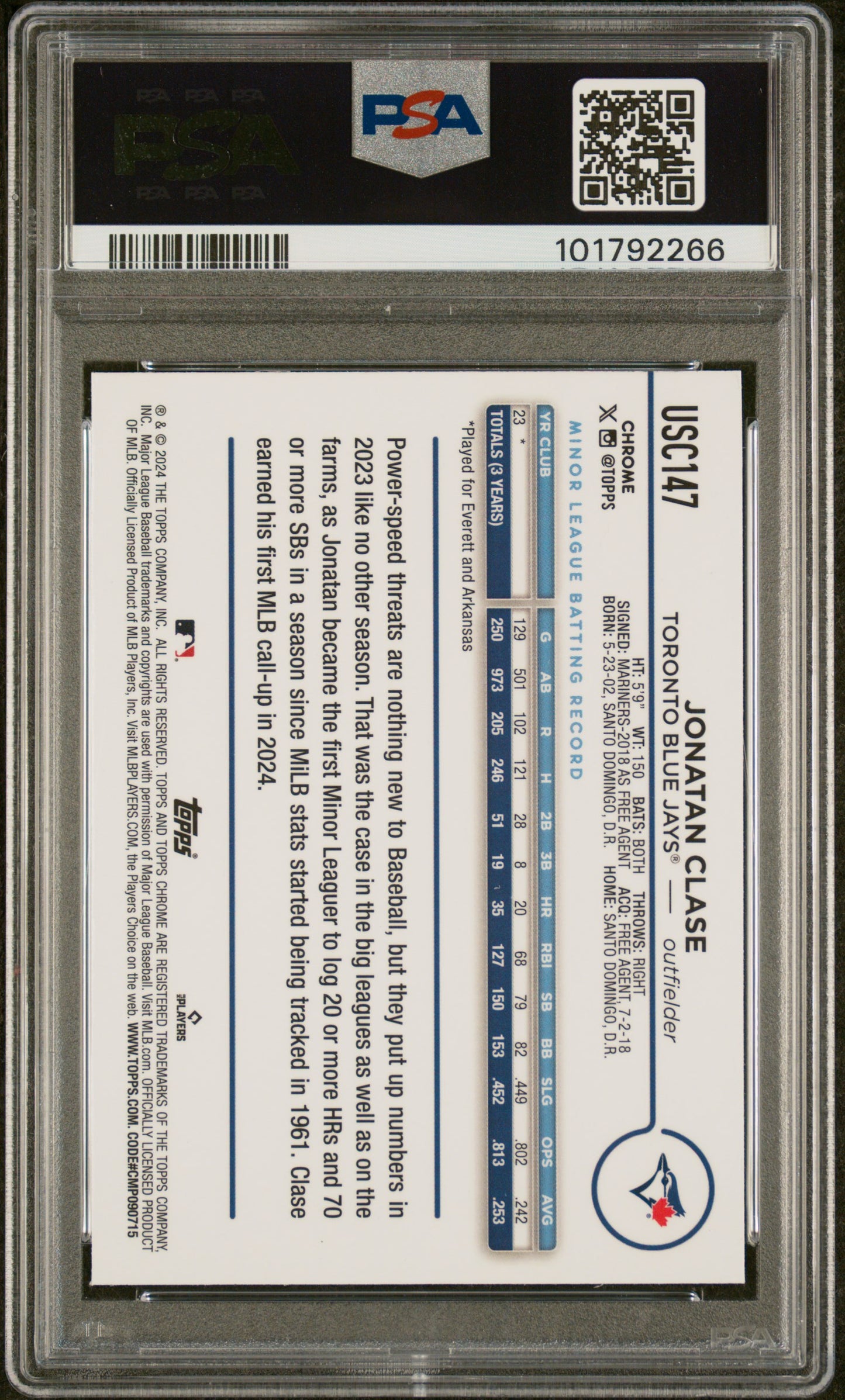 2024 Topps Chrome Update #USC147 Jonatan Clase PSA 9
