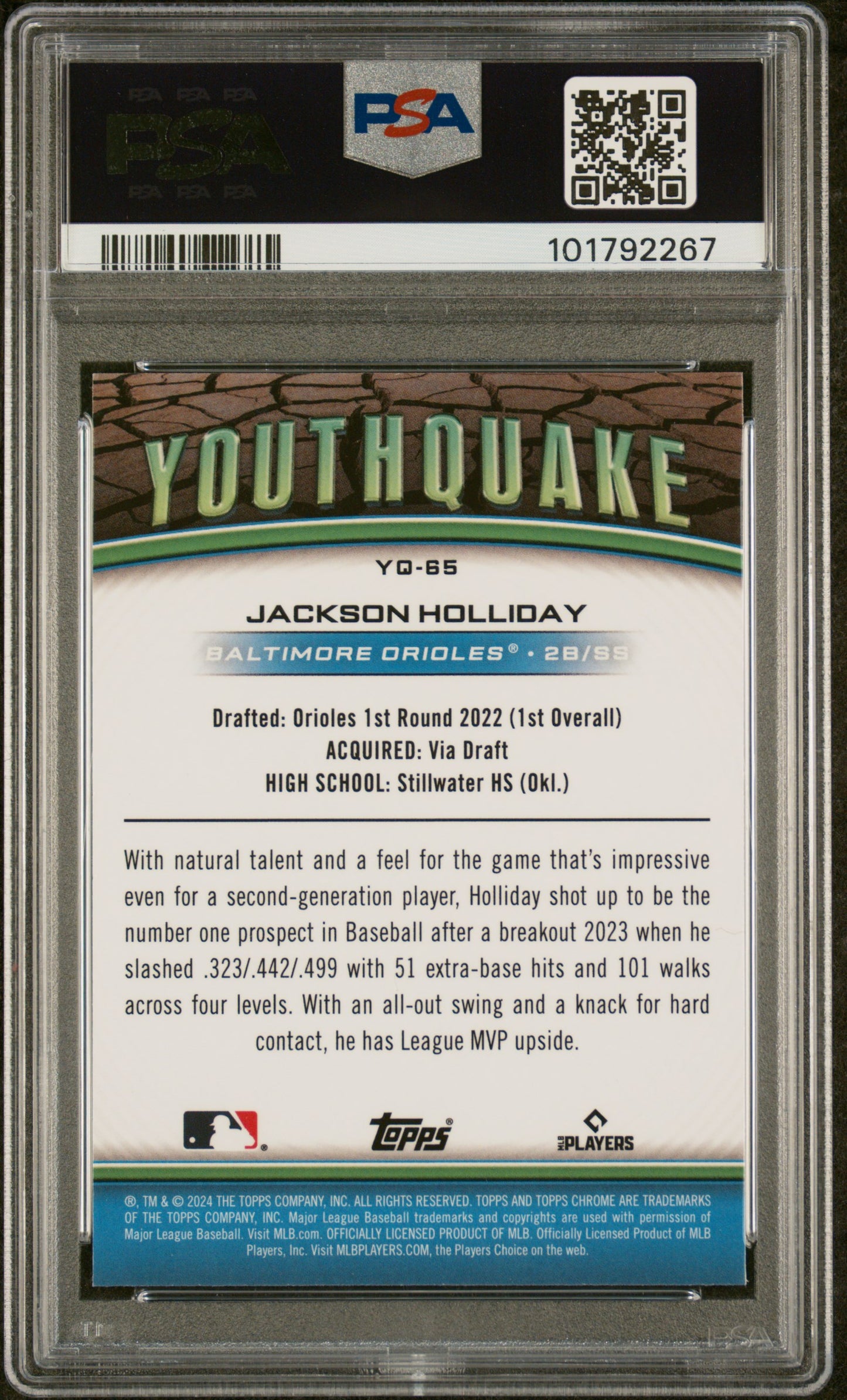 2024 Topps Chrome Youthquake #YQ65 Jackson Holliday Update PSA 10