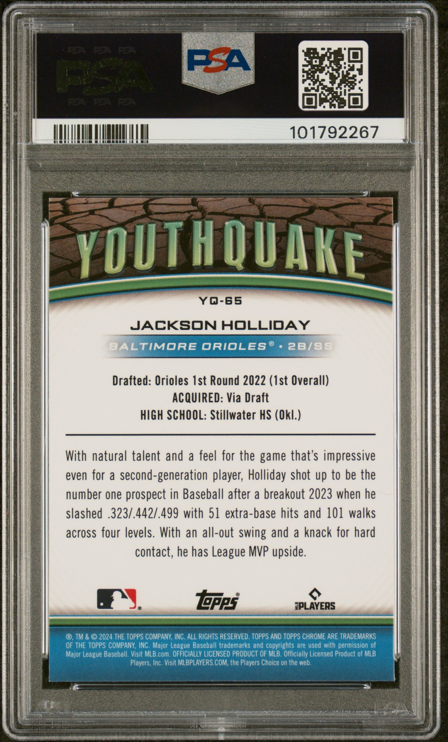 2024 Topps Chrome Youthquake #YQ65 Jackson Holliday Update PSA 10
