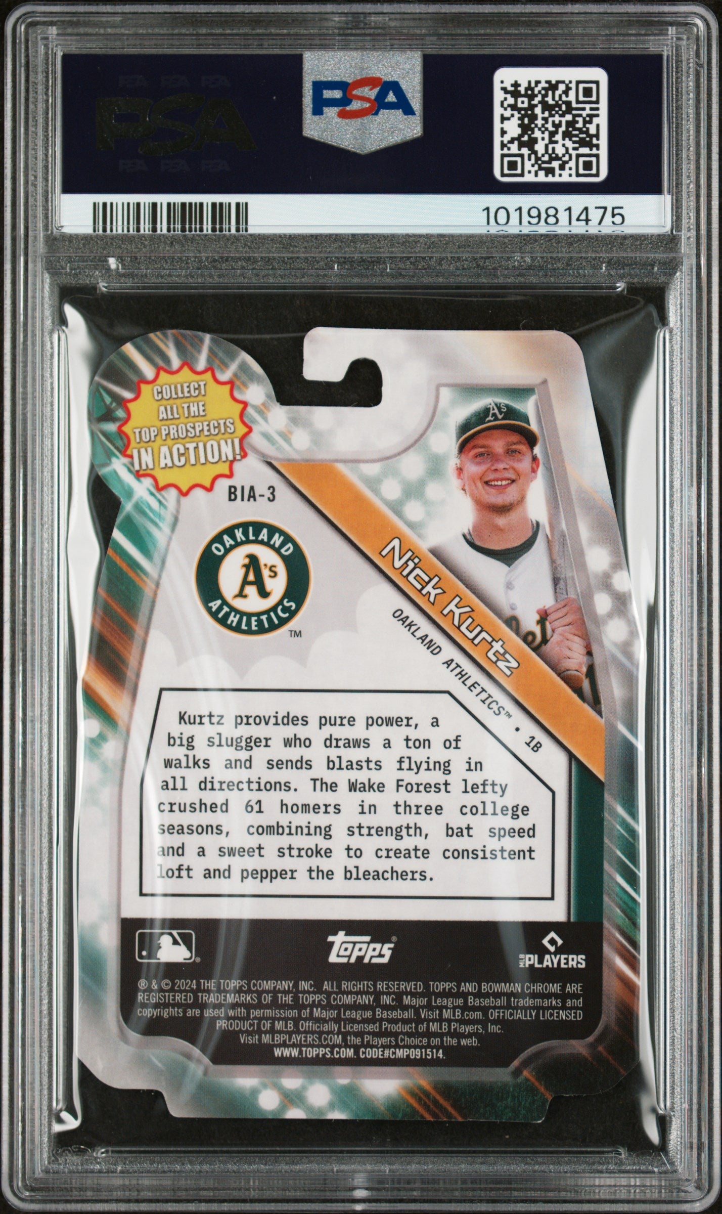 2024 Bowman Draft Bowman In Action #BIA3 Nick Kurtz PSA 8