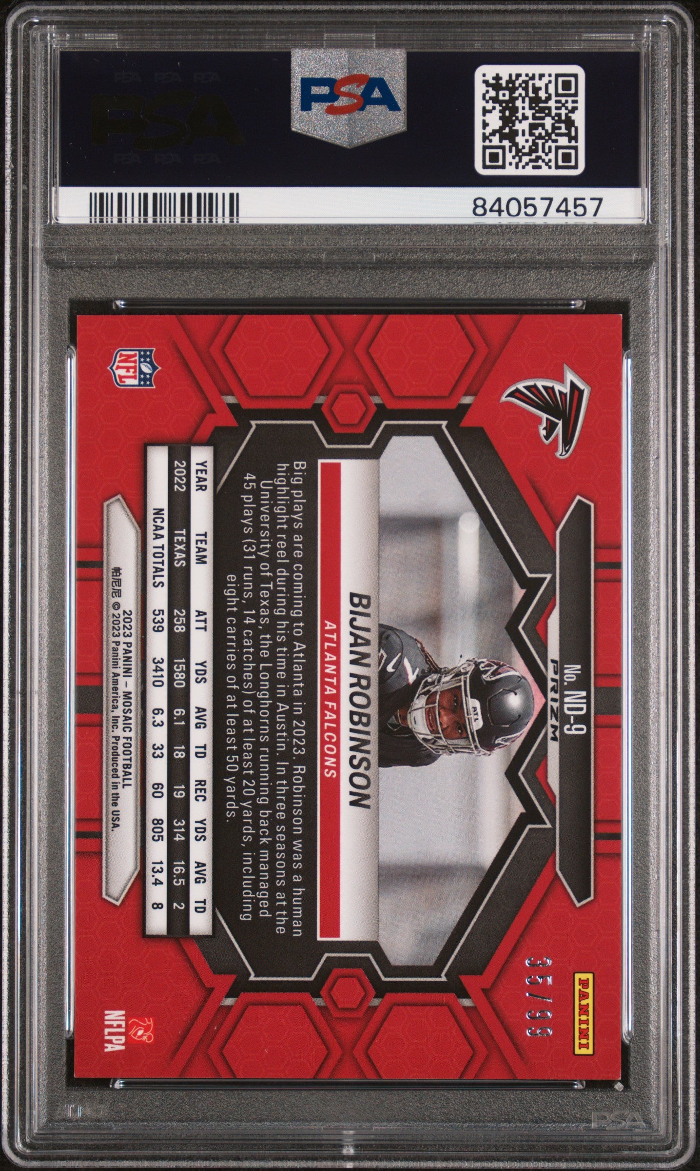 2023 Panini Mosaic Nfl Debut #ND9 Bijan Robinson Nfl Debut-Blue PSA 10