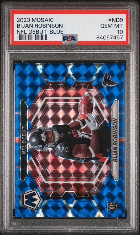 2023 Panini Mosaic Nfl Debut #ND9 Bijan Robinson Nfl Debut-Blue PSA 10