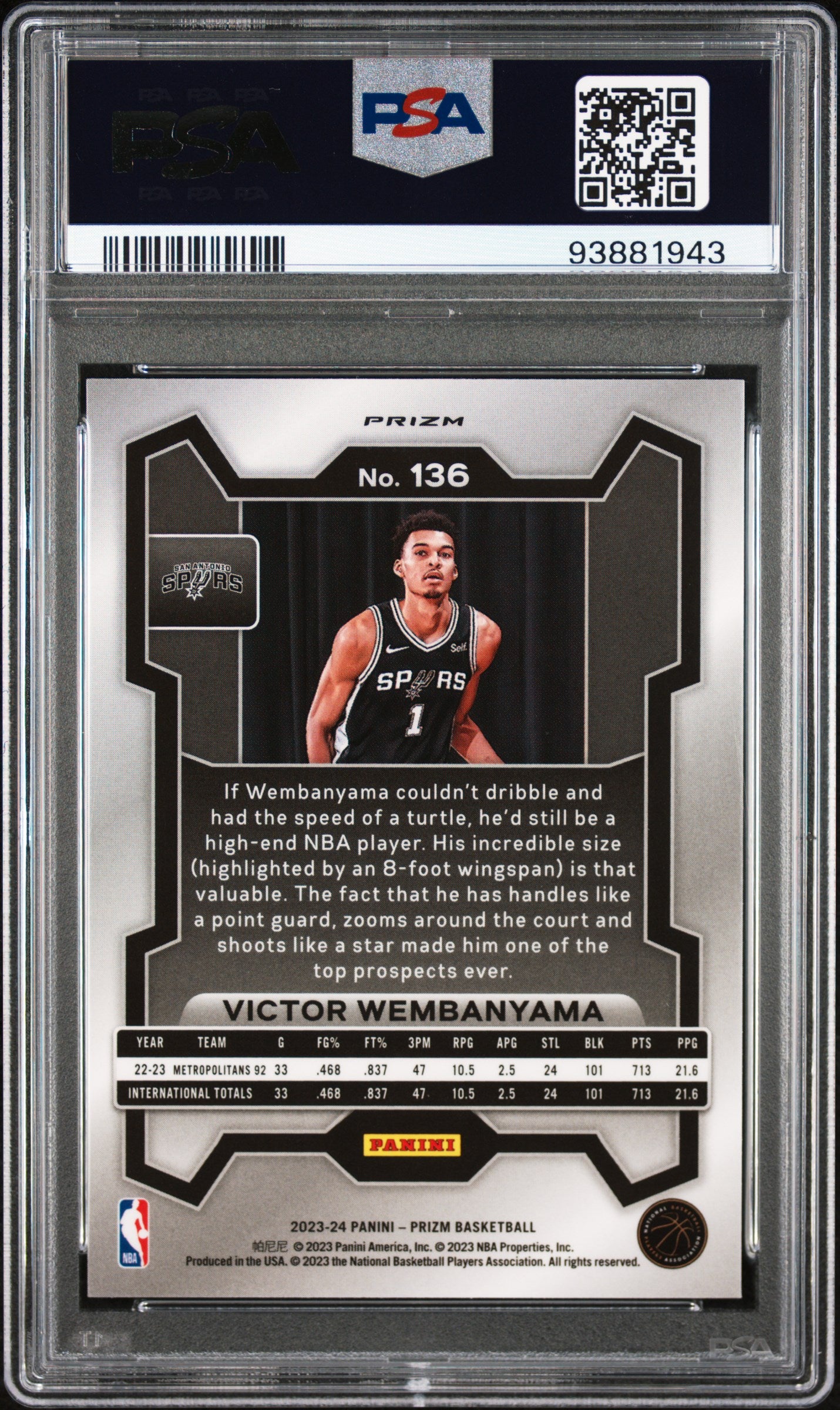 2023 Panini Prizm #136 Victor Wembanyama Green Prizm PSA 10