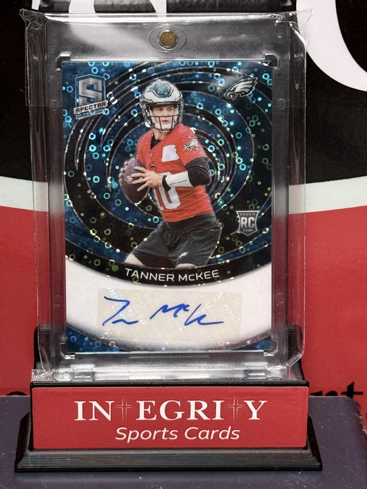 2023 Panini Spectra #RAU-TMC Tanner McKee Rookie Autographs Neon Blue #/50