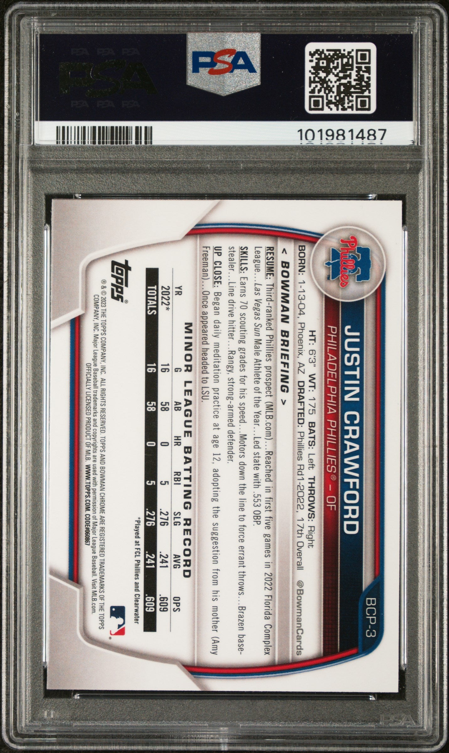 2023 Bowman Mega Box Chrome #3 Justin Crawford Chrome PSA 10