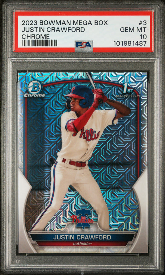 2023 Bowman Mega Box Chrome #3 Justin Crawford Chrome PSA 10
