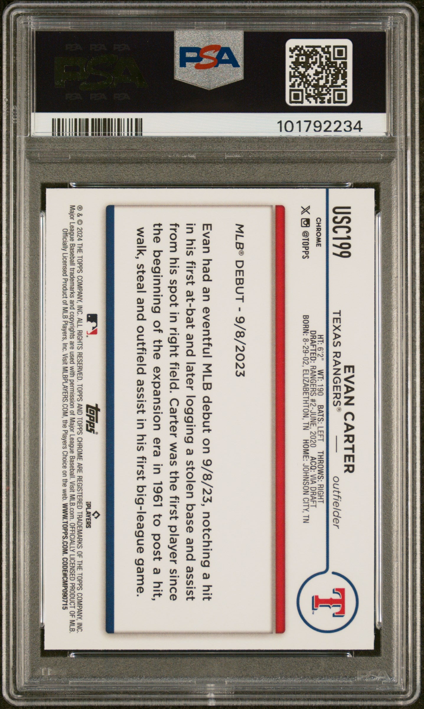 2024 Topps Chrome Update #USC199 Evan Carter PSA 10