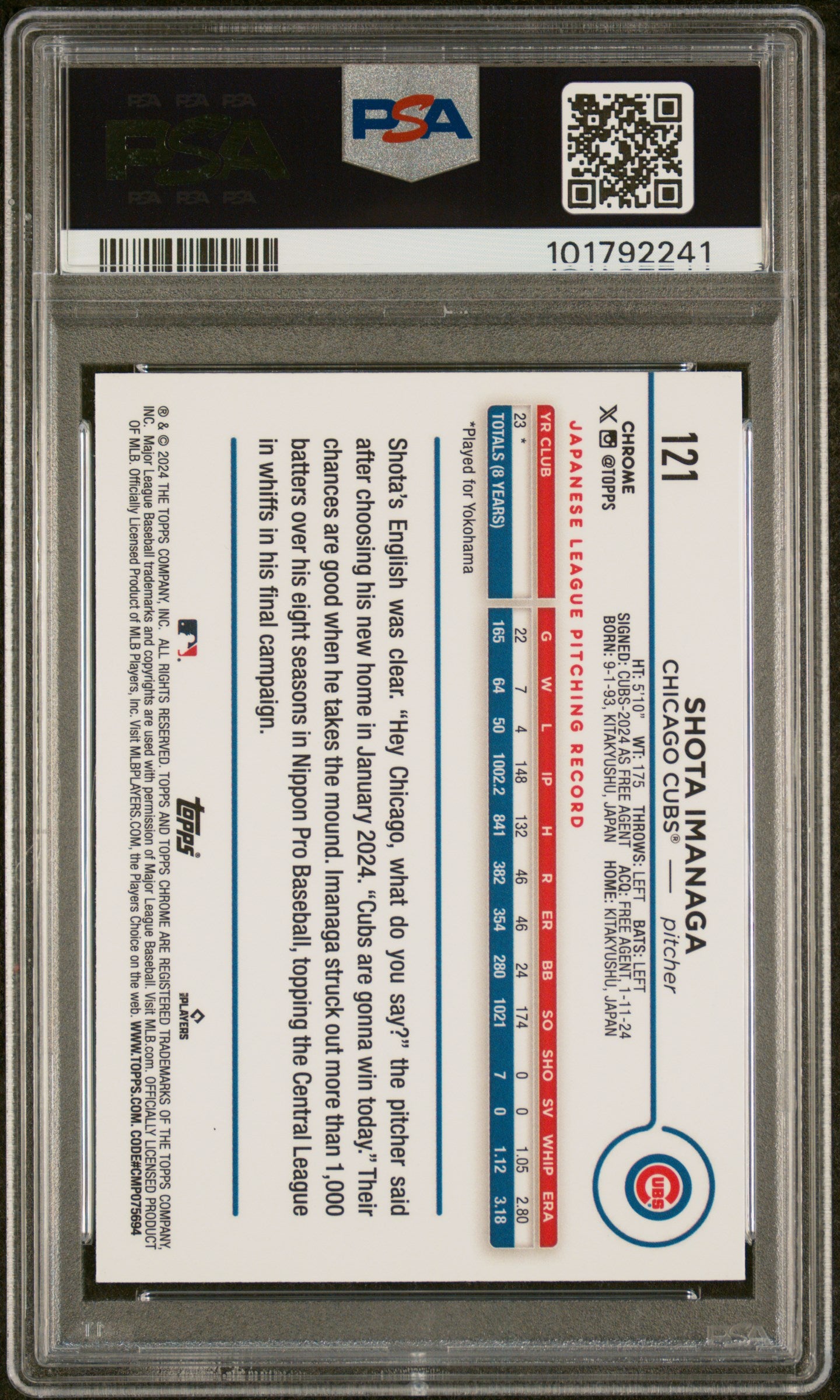 2024 Topps Chrome #121 Shota Imanaga PSA 9