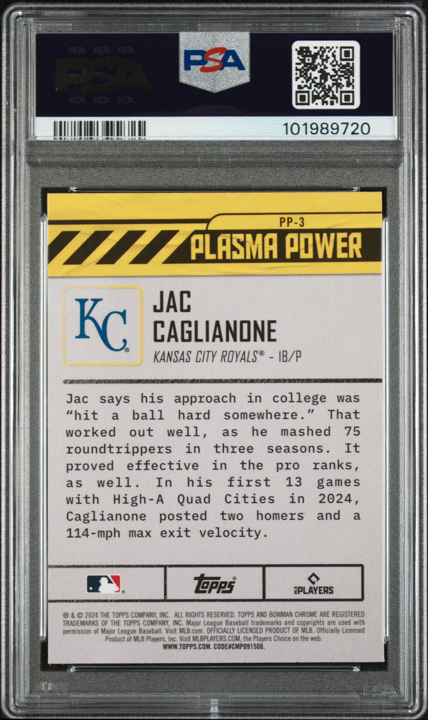 2024 Bowman Draft Plasma Power #PP3 Jac Caglianone PSA 9