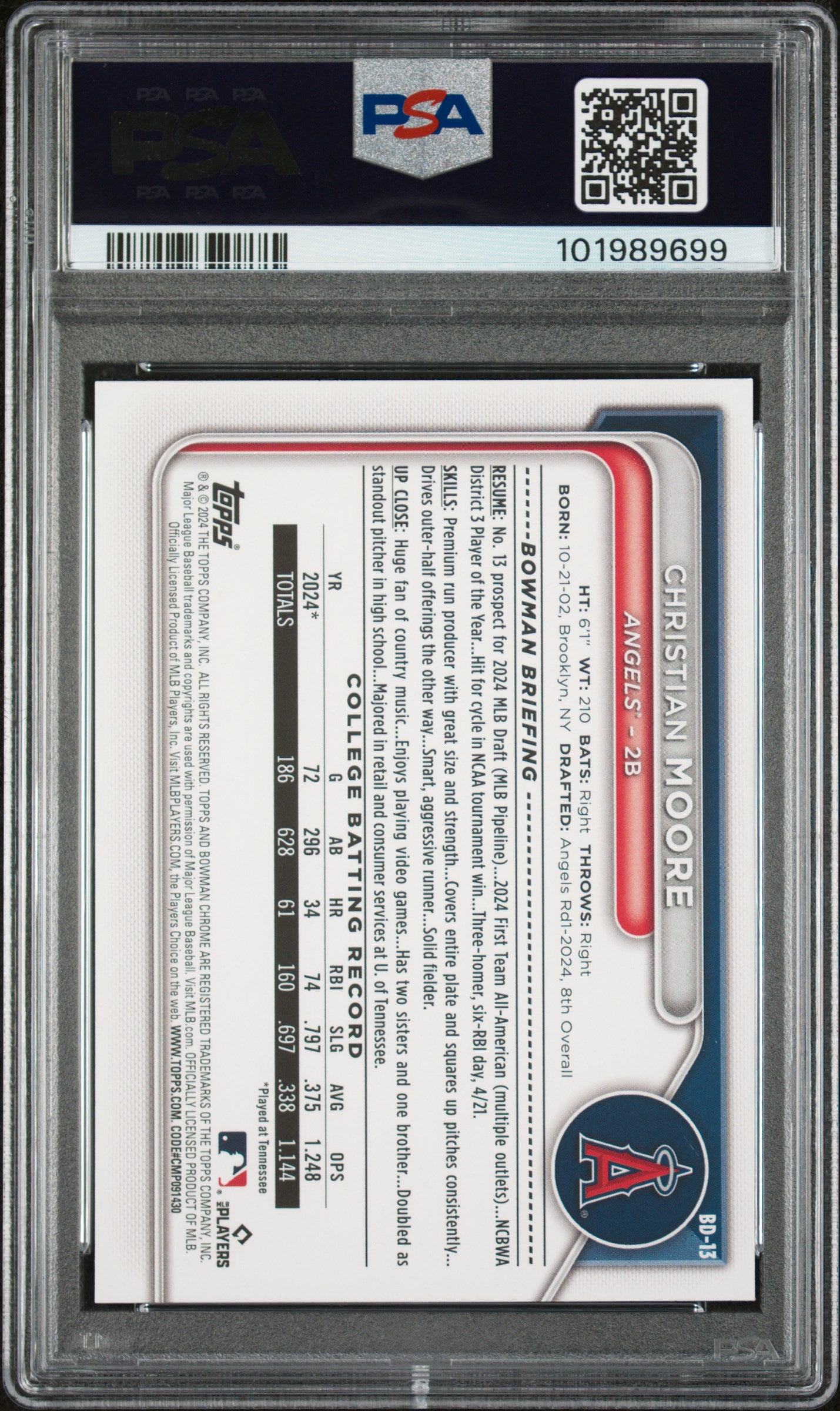 2024 Bowman Draft #BD13 Christian Moore PSA 10
