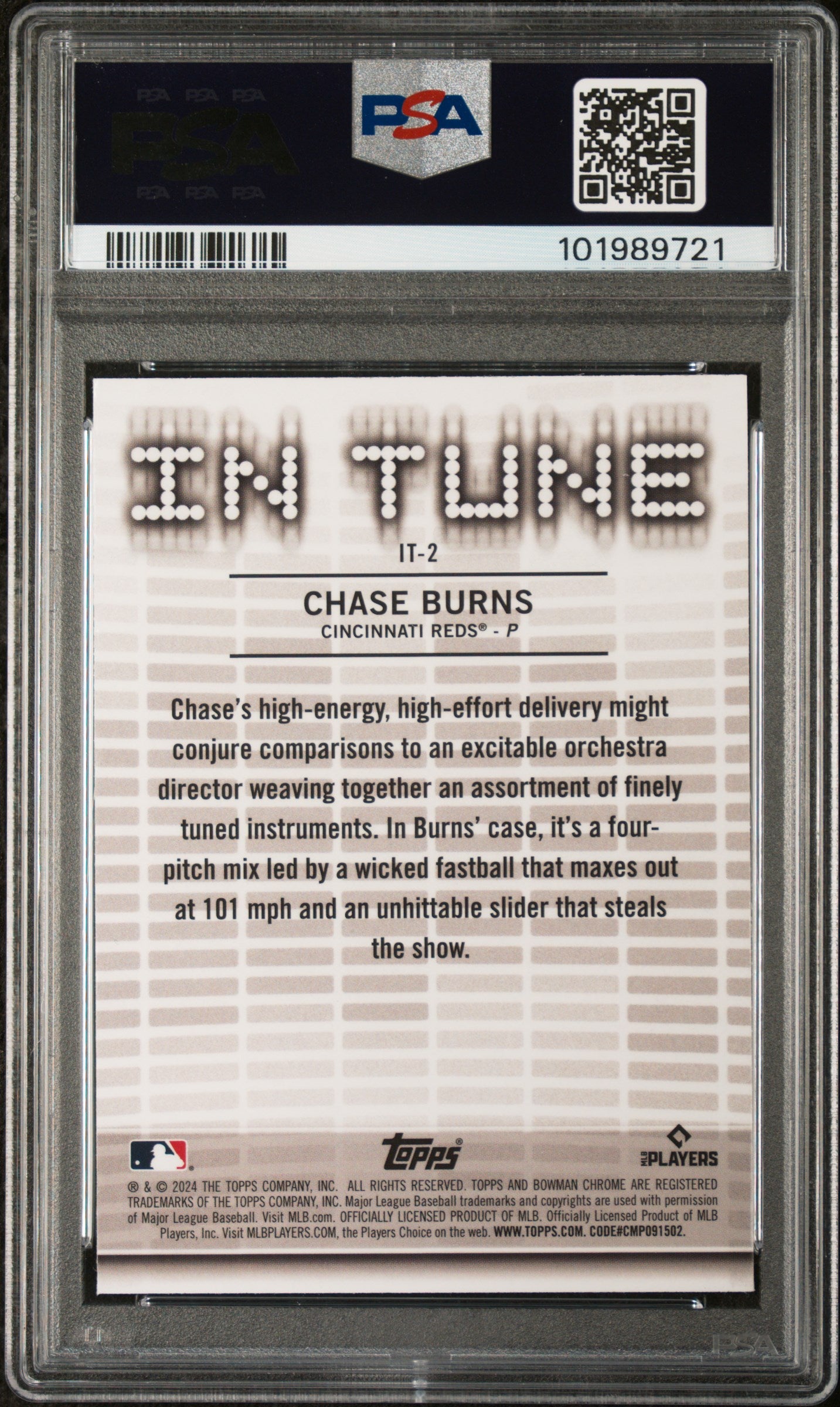 2024 Bowman Draft In Tune #IT2 Chase Burns PSA 10