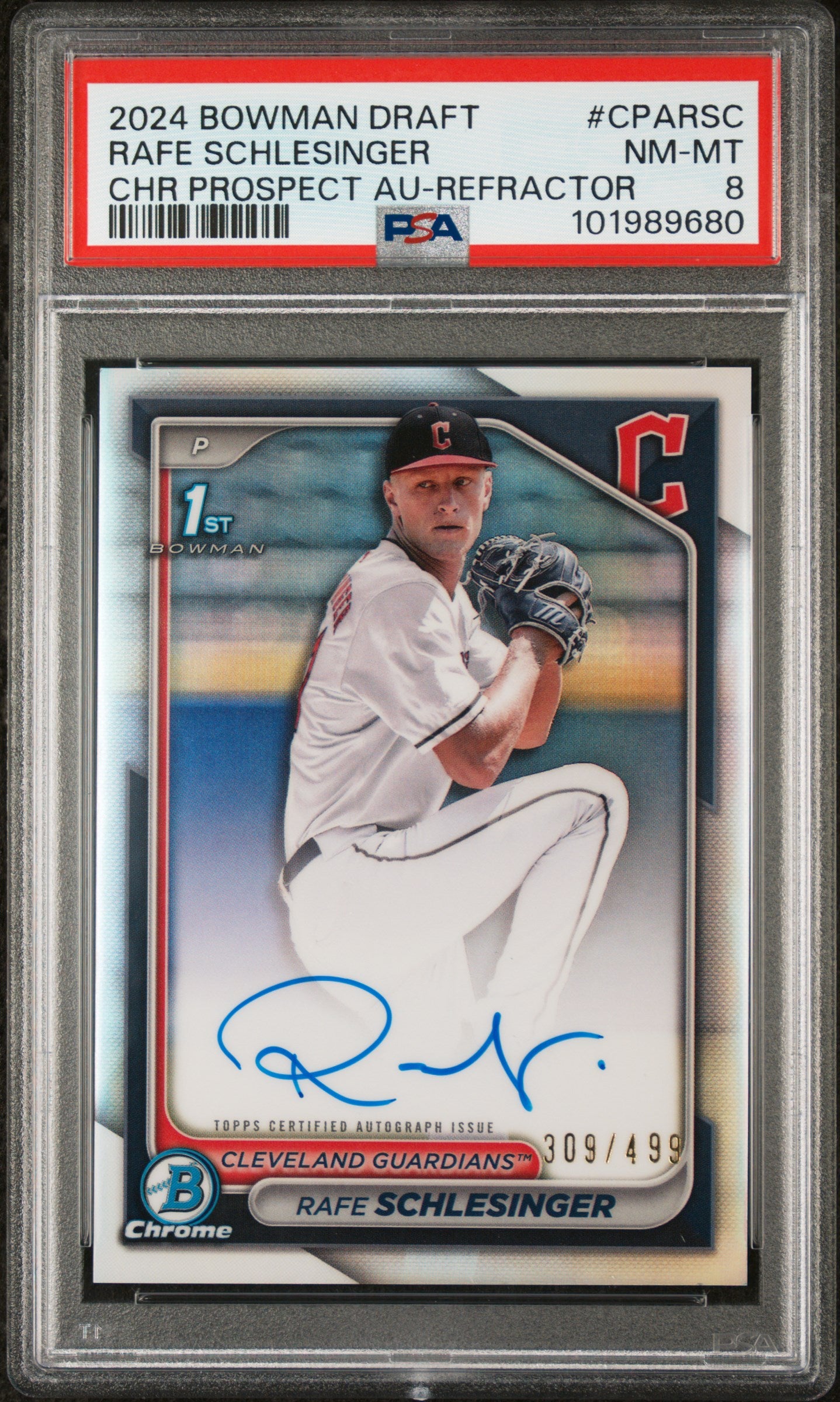 2024 Bowman Draft Chrome Autographs #CPARSC Rafe Schlesinger Refractor/499 PSA 8
