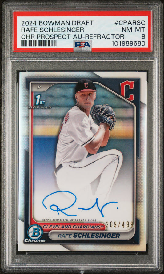 2024 Bowman Draft Chrome Autographs #CPARSC Rafe Schlesinger Refractor/499 PSA 8