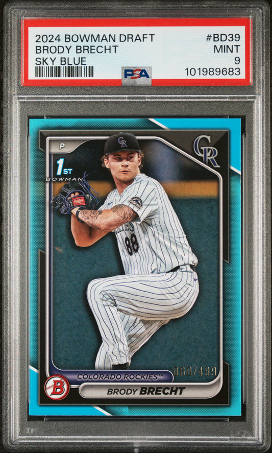 2024 Bowman Draft #BD39 Brody Brecht Sky Blue PSA 9