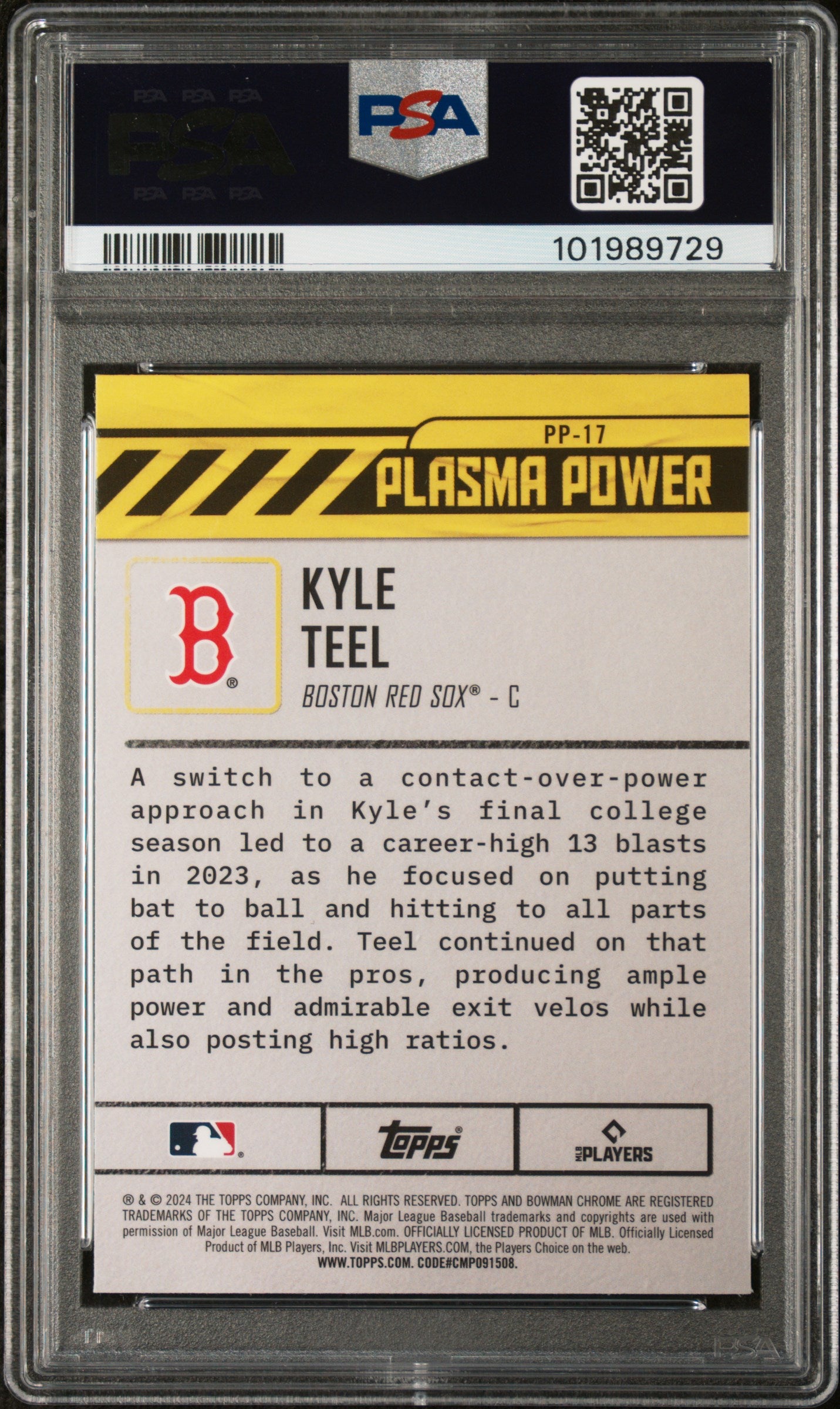 2024 Bowman Draft Plasma Power #PP17 Kyle Teel PSA 10