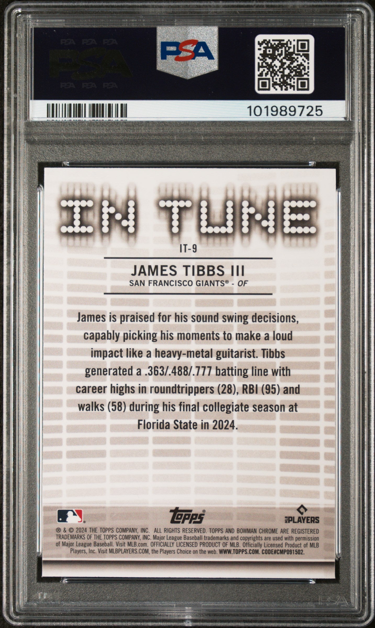 2024 Bowman Draft In Tune #IT9 James Tibbs Iii PSA 8