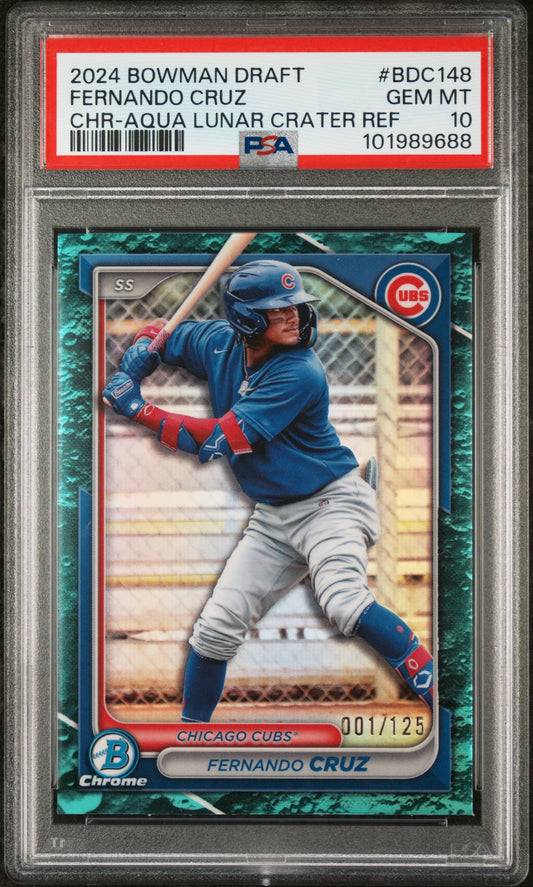 2024 Bowman Draft #BDC148 Fernando Cruz Chr-Aqua Lunar Crater Ref PSA 10