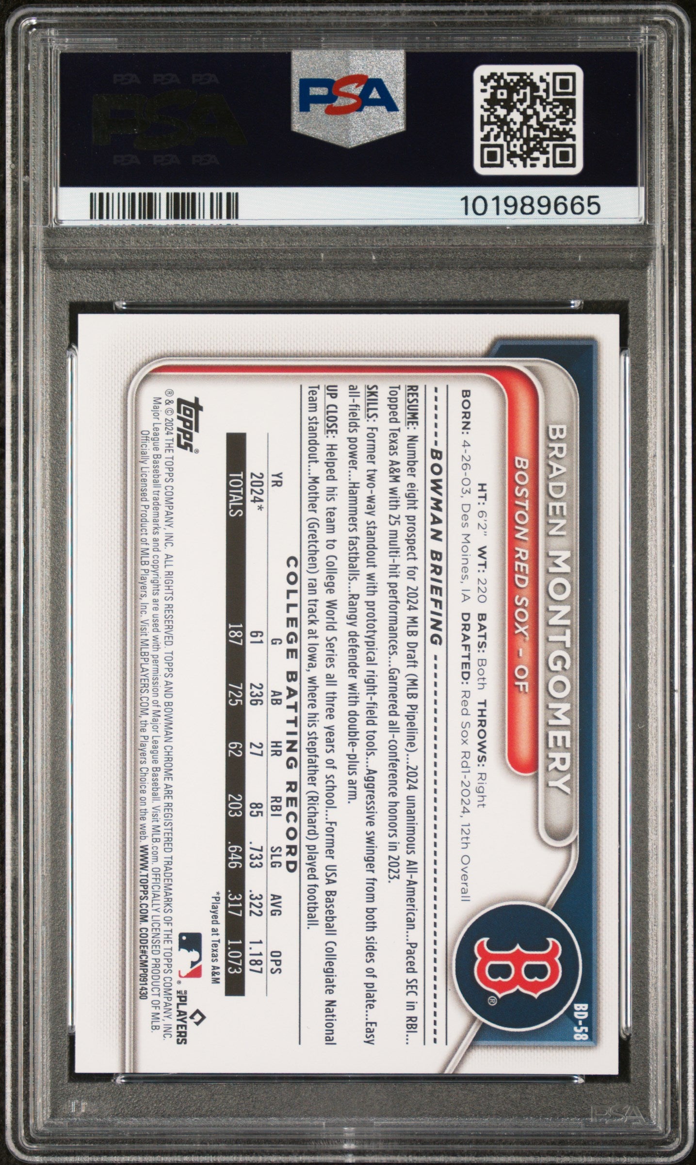 2024 Bowman Draft #BD58 Braden Montgomery PSA 9