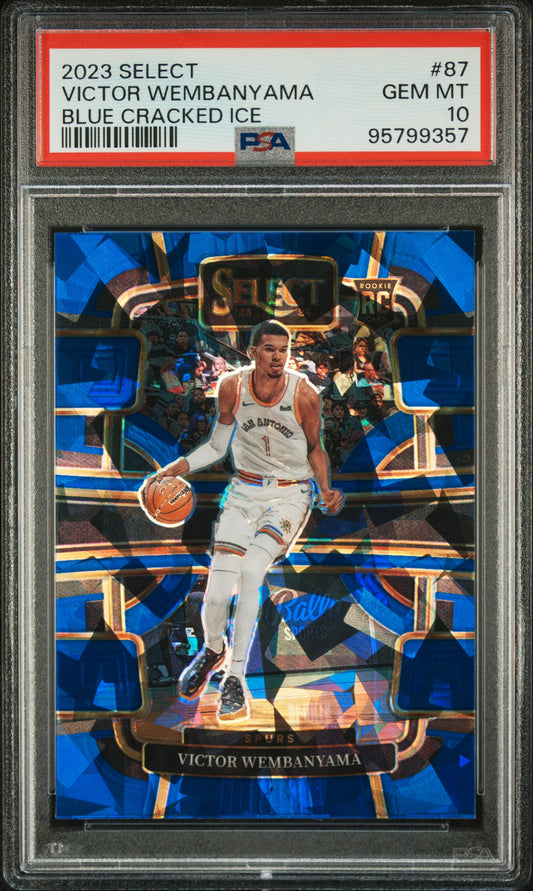 2023 Panini Select #87 Victor Wembanyama Blue Cracked Ice PSA 10