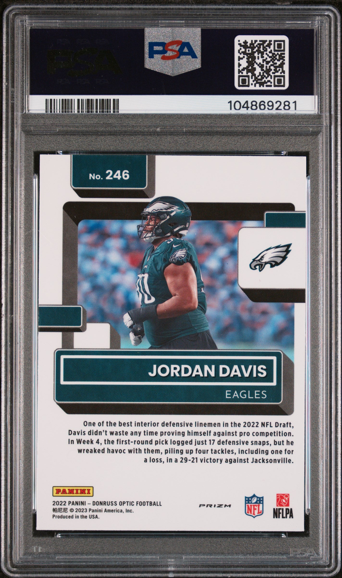 2022 Panini Donruss Optic #246 Jordan Davis Stars PSA 9