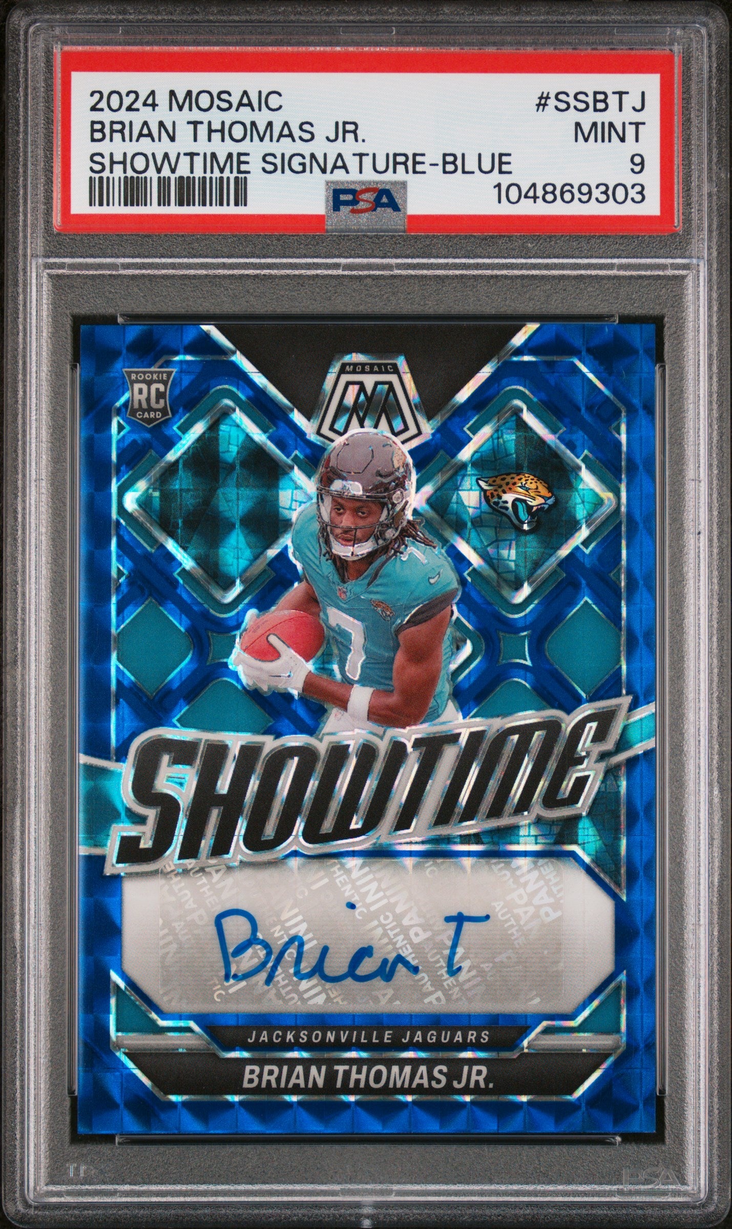 2024 Panini Mosaic #SSBTJ Brian Thomas Jr. Showtime Signature-Blue/99 PSA 9