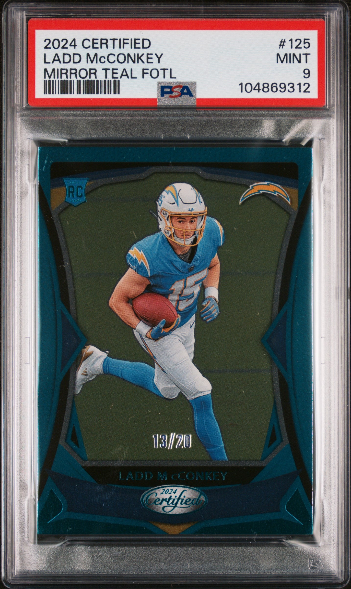 2024 Panini Certified #125 Ladd Mcconkey Mirror Teal Fotl/20 PSA 9