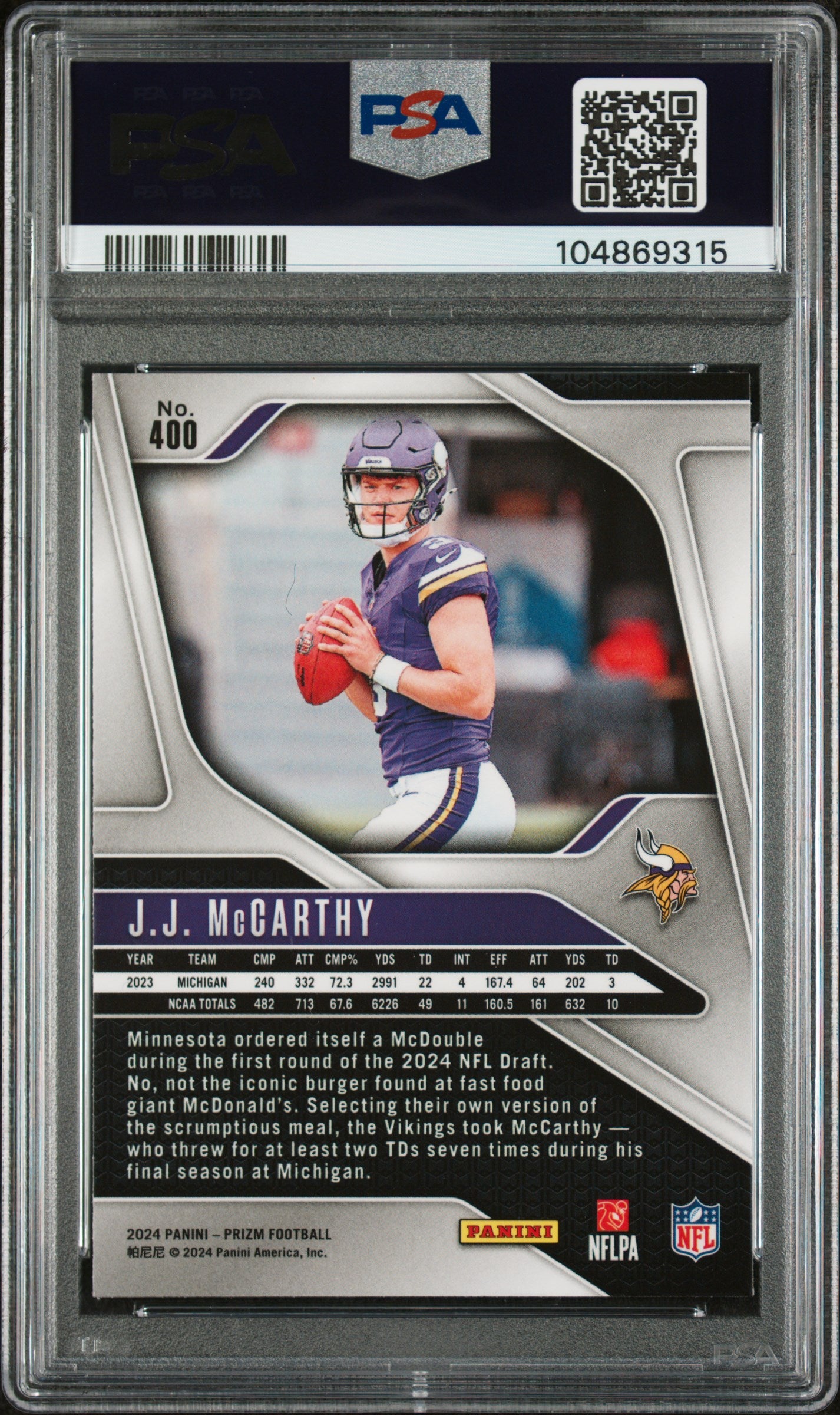 2024 Panini Prizm #400 Jj Mccarthy PSA 8