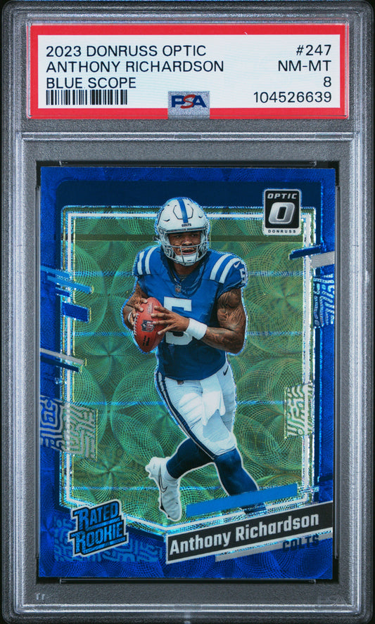2023 Panini Donruss Optic #247 Anthony Richardson Blue Scope PSA 8