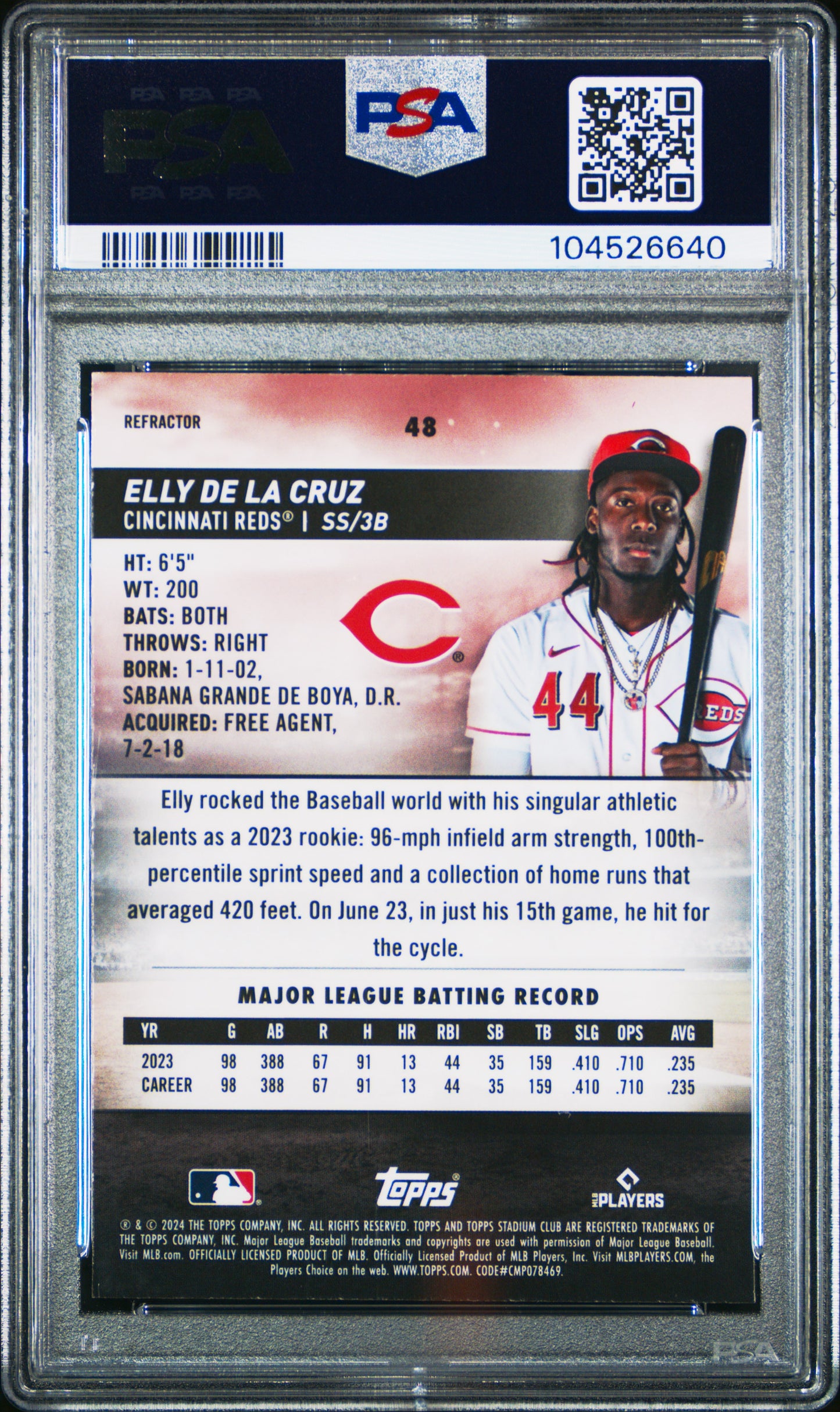 2024 Topps Stadium Club #48 Elly De La Cruz Chrome-Refractor PSA 9