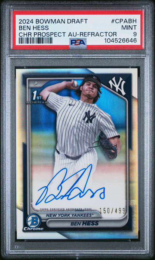 2024 Bowman Draft Chrome Prospect Autographs #CPABH Ben Hess Refractor/499 PSA 9