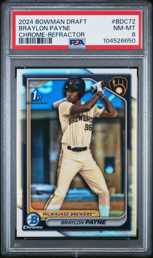 2024 Bowman Draft #BDC72 Braylon Payne Chrome-Refractor PSA 8