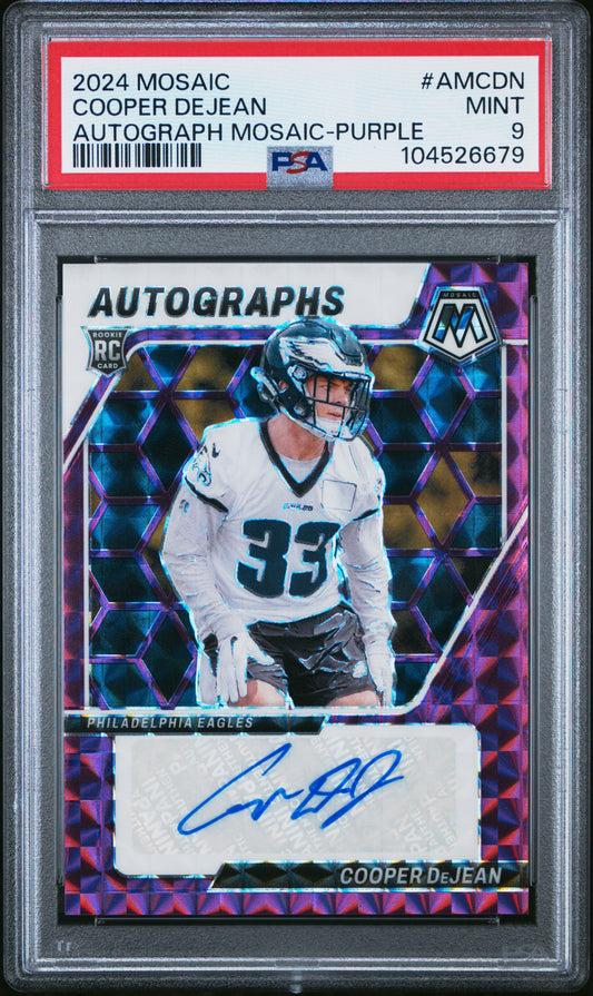 2024 Panini Mosaic Autographs Mosaic #AMCDN Cooper Dejean-Purple/49 PSA 9