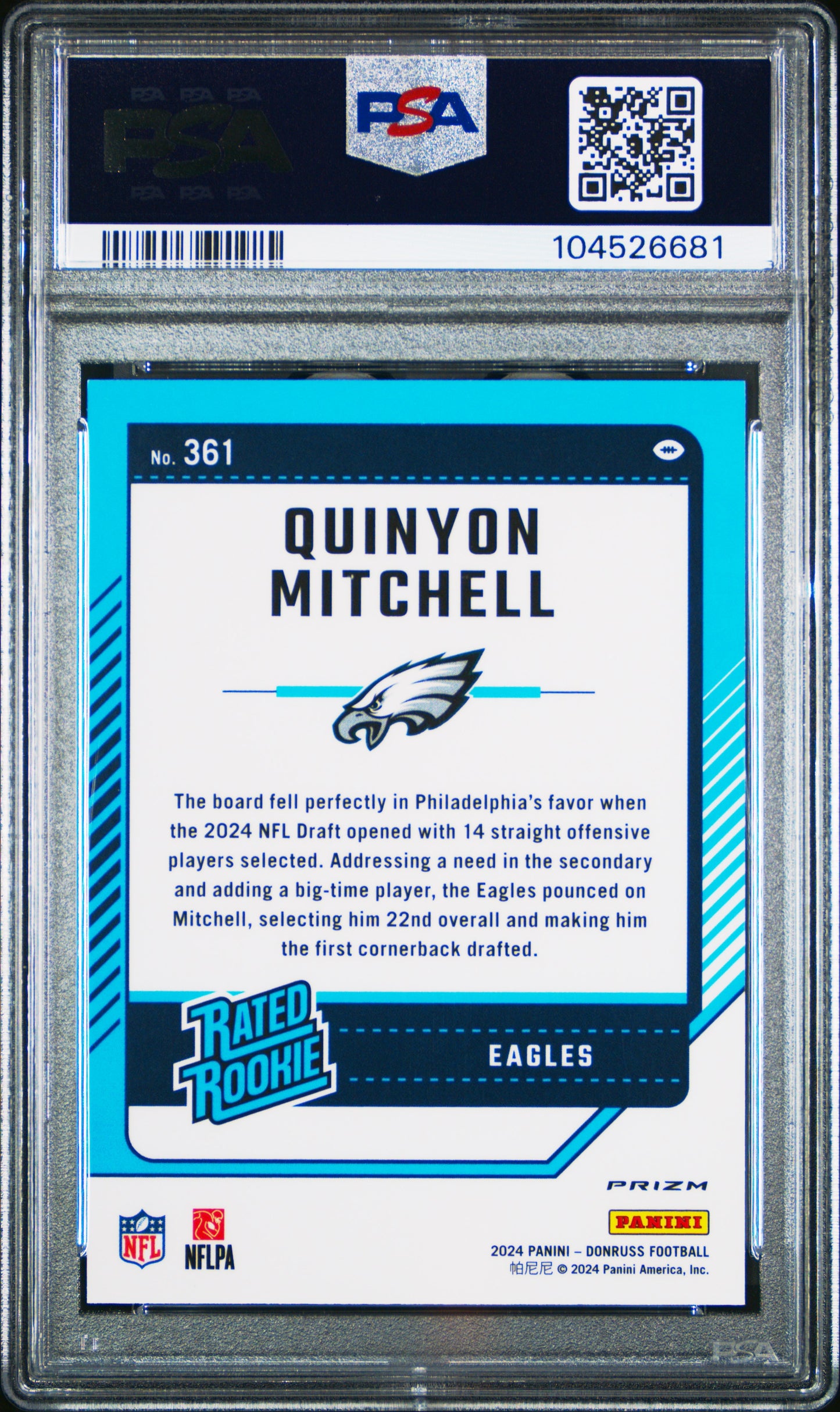 2024 Panini Donruss #361 Quinyon Mitchell Optic Preview-Football Emoji PSA 10