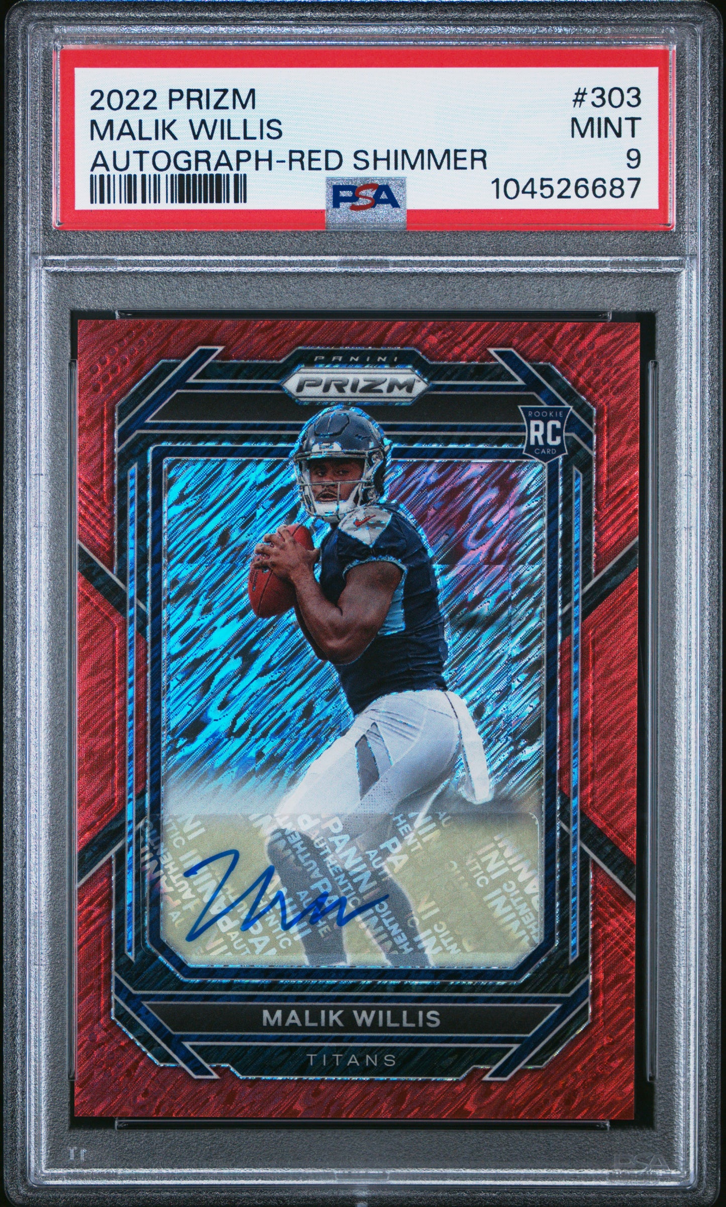 2022 Panini Prizm #303 Malik Willis Autograph-Red Shimmer PSA 9