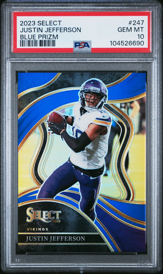 2023 Panini Select #247 Justin Jefferson Blue Prizm PSA 10