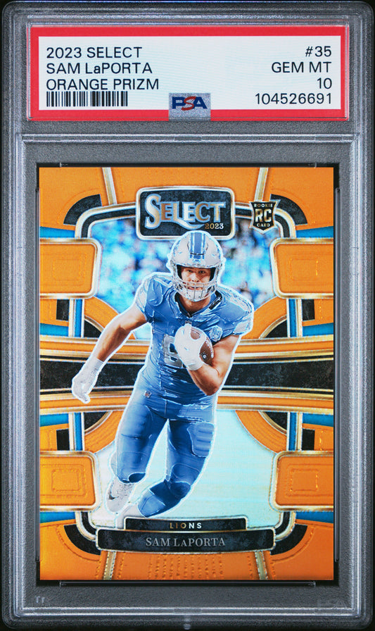 2023 Panini Select #35 Sam Laporta Orange Prizm PSA 10
