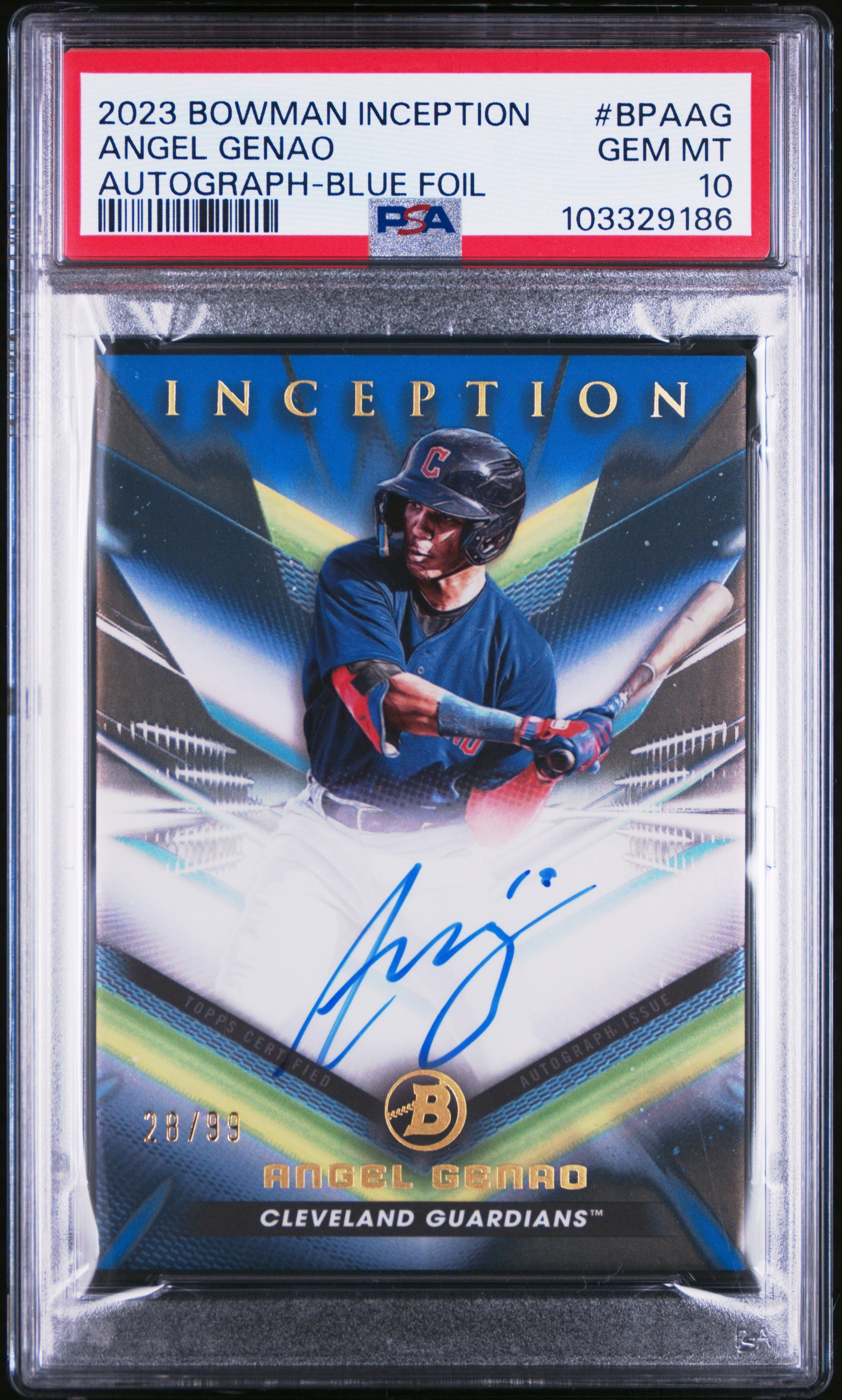 2023 Bowman Inception Autographs #BPAAG Angel Genao Autograph-Blue Foil PSA 10