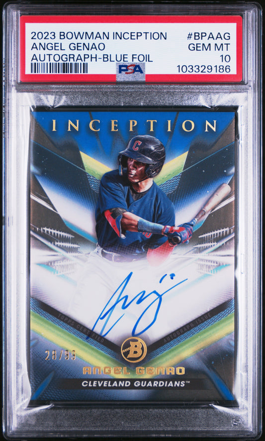 2023 Bowman Inception Autographs #BPAAG Angel Genao Autograph-Blue Foil PSA 10