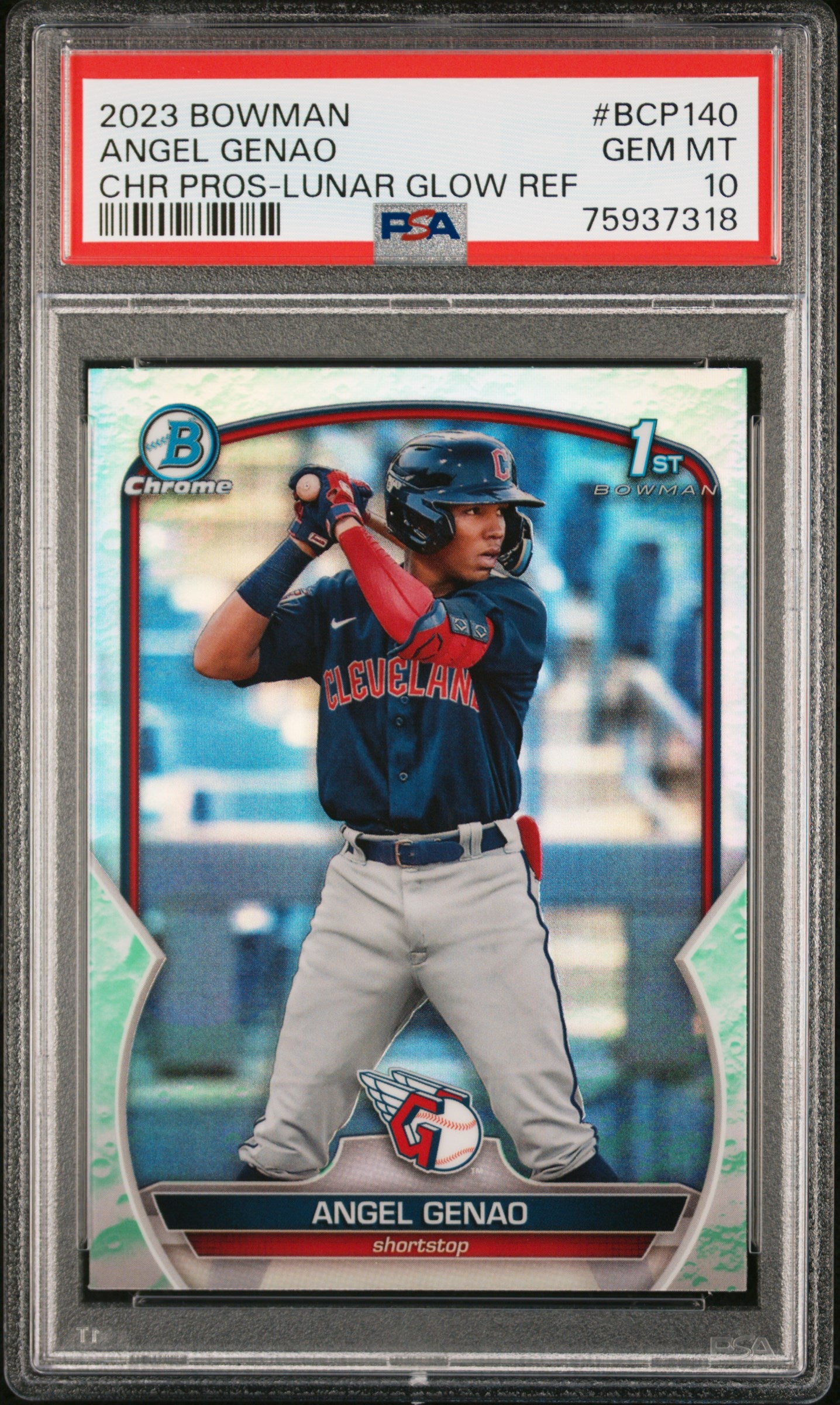 2023 Bowman Chrome Prospects #BCP140 Angel Genao Chr Pros-Lunar Glow Ref PSA 10