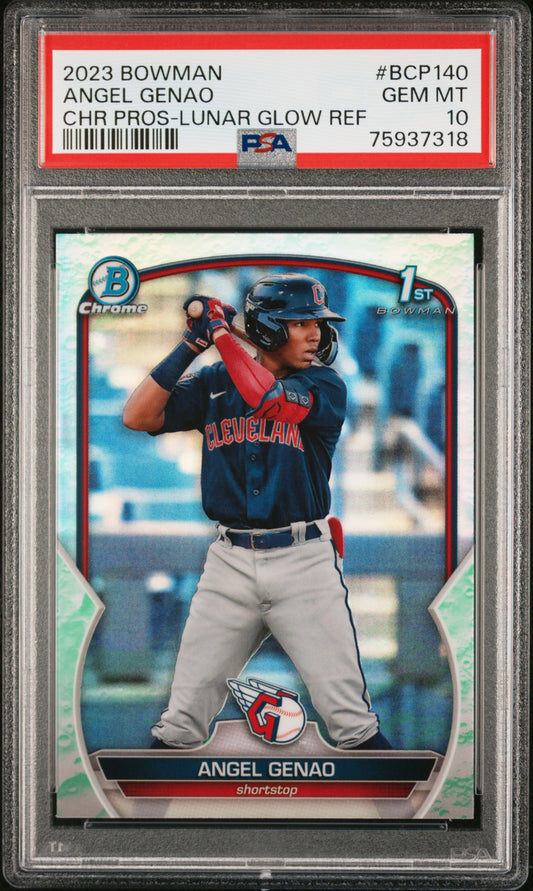 2023 Bowman Chrome Prospects #BCP140 Angel Genao Chr Pros-Lunar Glow Ref PSA 10