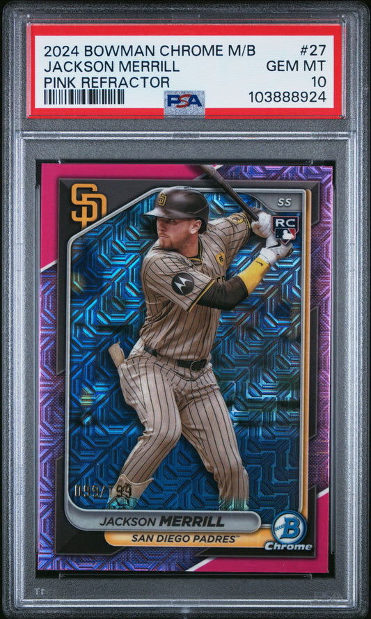 2024 Bowman Chrome Mega Box #27 Jackson Merrill Pink Refractor PSA 10