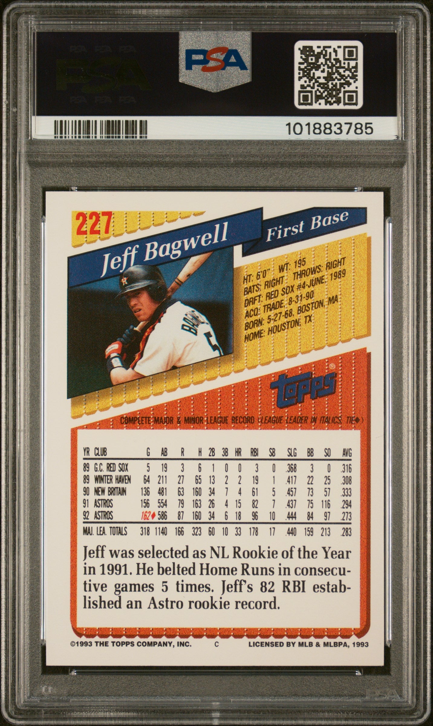 1993 Topps #227 Jeff Bagwell PSA 10