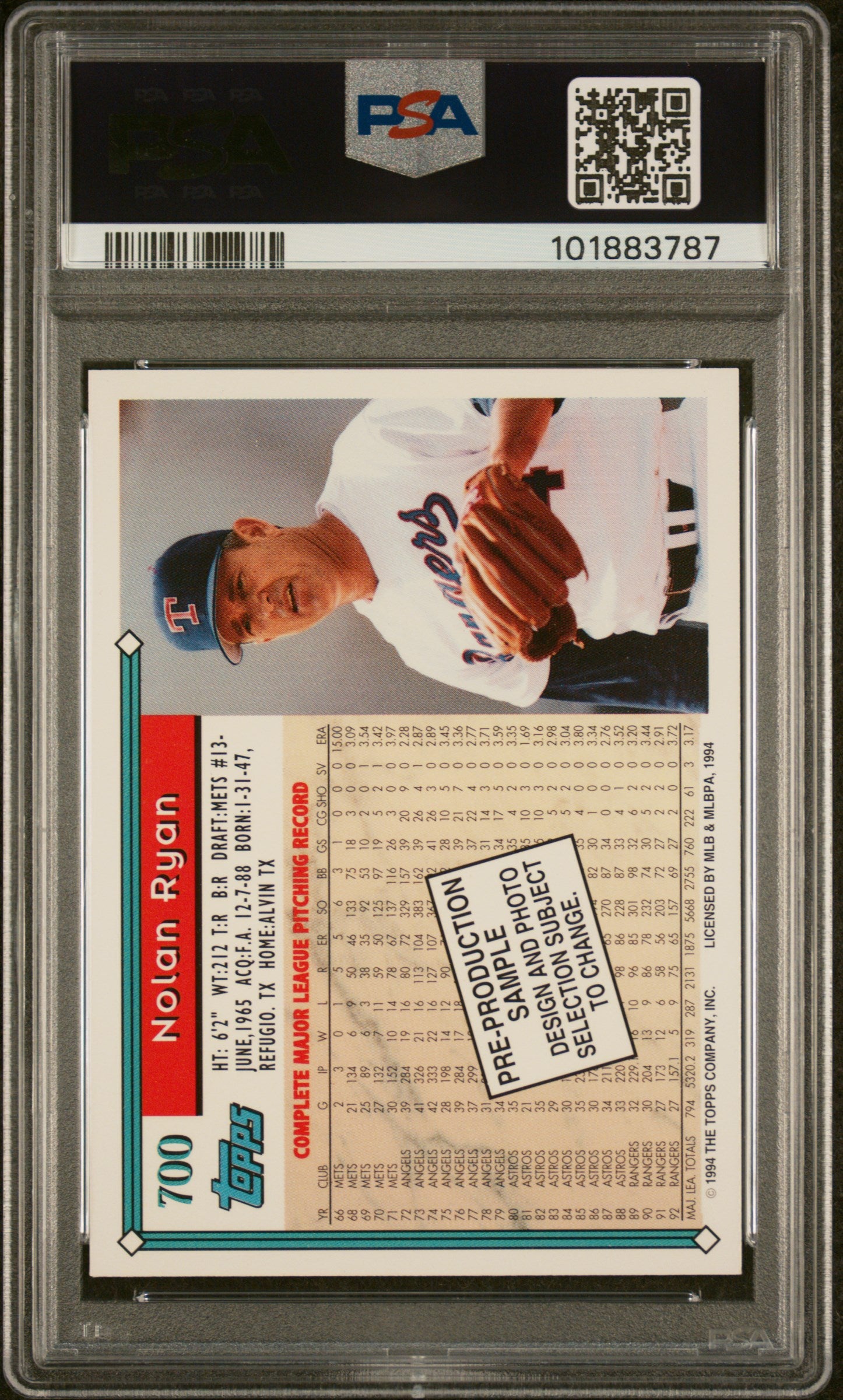 1994 Topps Pre-Production #700 Nolan Ryan Pre-Production-Horz. PSA 9