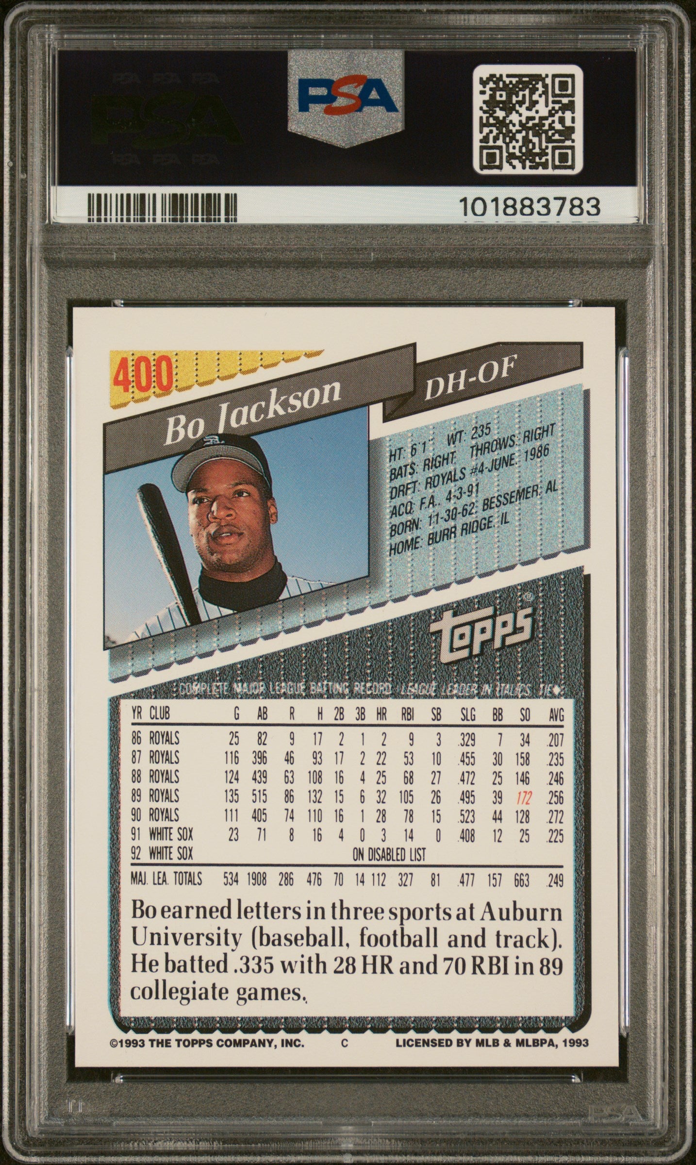 1993 Topps #400 Bo Jackson PSA 9