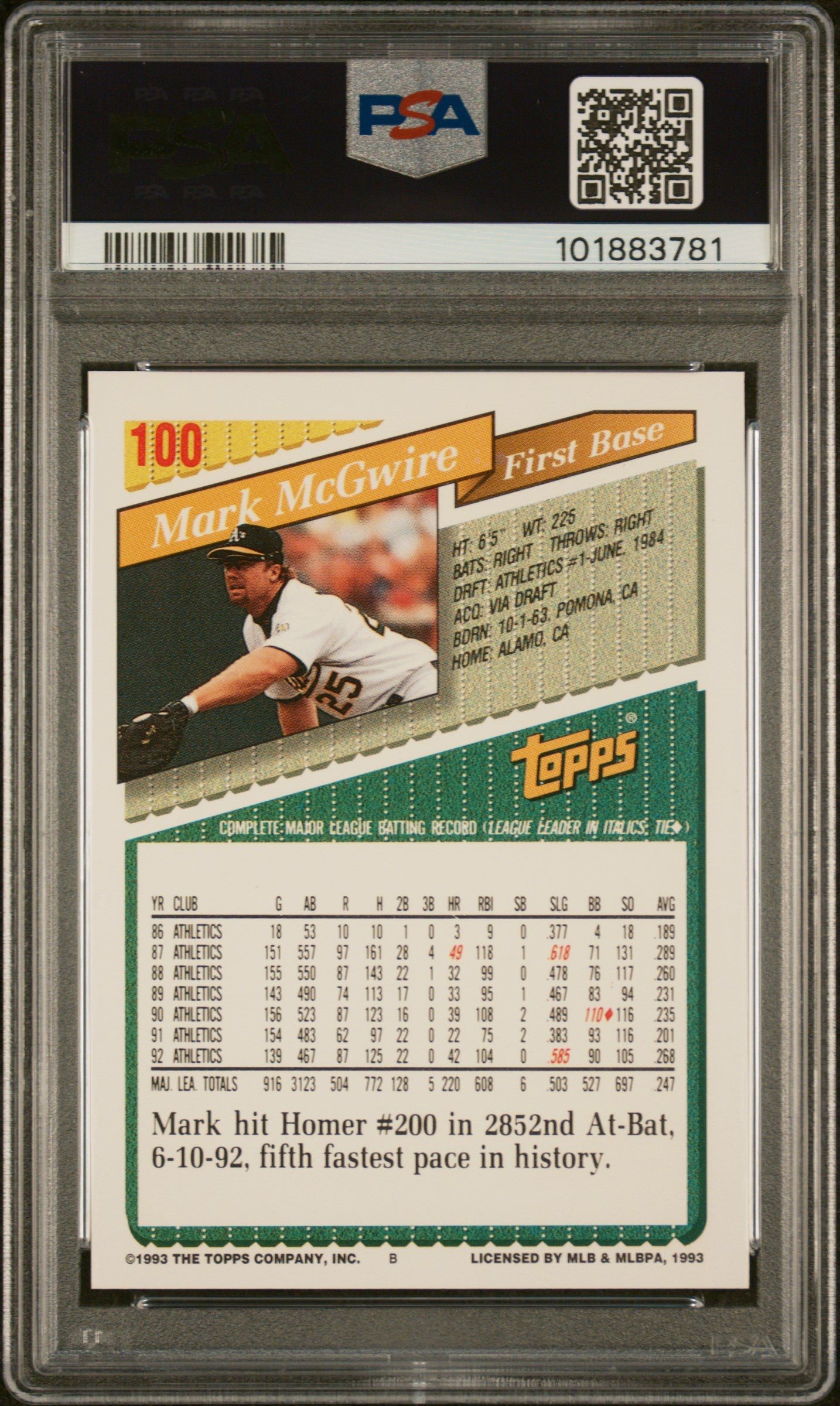 1993 Topps #100 Mark Mcgwire PSA 8