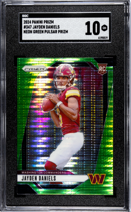 2024 Panini Prizm #347 Jayden Daniels Neon Green Pulsar Prizm SGC 10